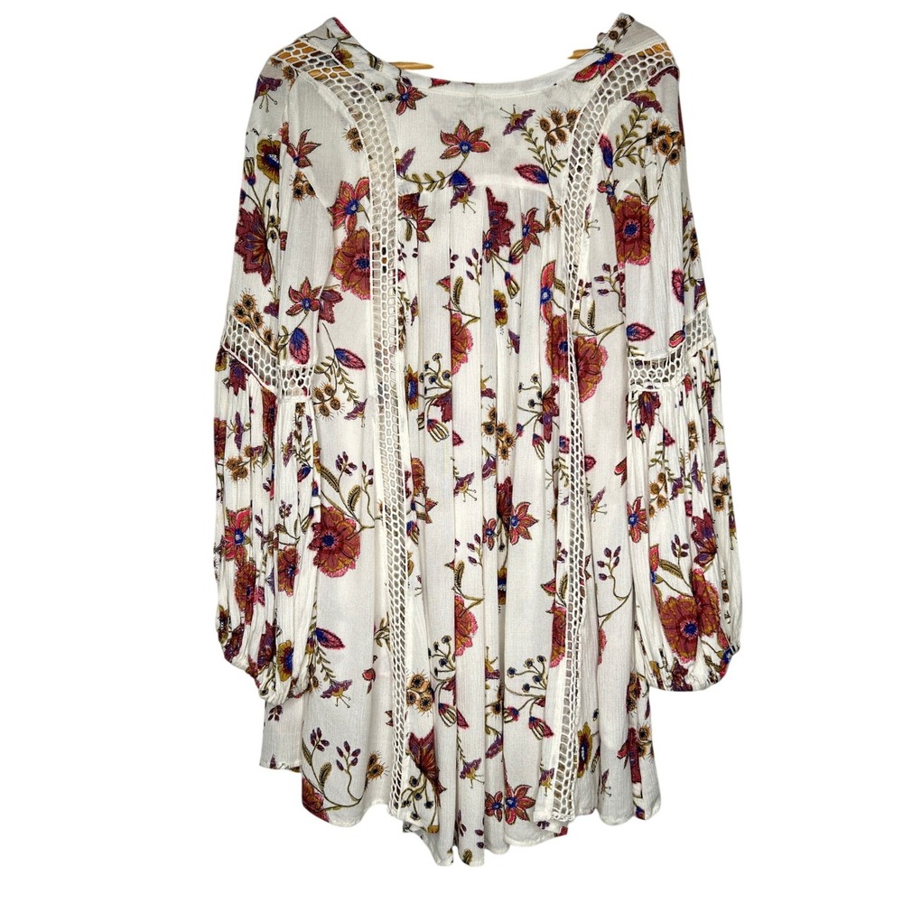 Free People Just The Two Of Us Tunic Dress XS Ivory Floral Boho Crochet Relaxed - Picture 4 of 15